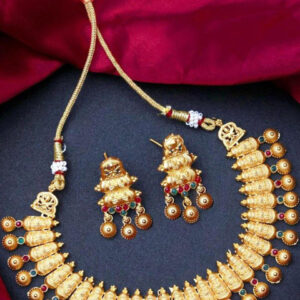 Mameraa Gold-Plated Intricate Floral Choker Necklace Set with Drop Earrings - Image 1