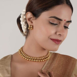 Mameraa Gold-Plated Intricate Textured Details Studded Jewellery Set - Image 1