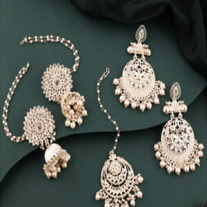 Mameraa Gold-Plated Kundan-Studded & Beaded Jewellery Set - Image 1