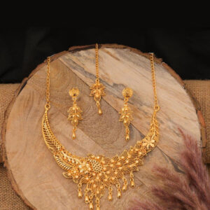 Mameraa Gold-Plated Lakshmi Temple Choker Necklace Set with Jhumka Earrings - Image 1