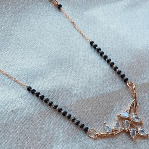 Mameraa Gold-Plated Leaf Design Black Bead Mangalsutra - Image 1