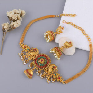 Mameraa Gold-Plated Peacock Choker Necklace Set - Image 1