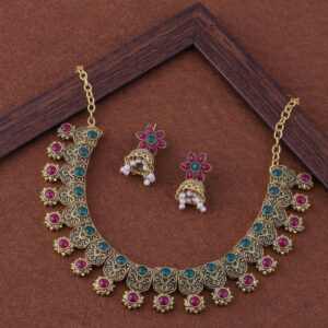 Mameraa Gold-Plated Stone-Studded & Beaded JewellerySet - Image 1