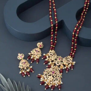 Mameraa Gold-Plated Stone-Studded & Beaded JewellerySet - Image 1