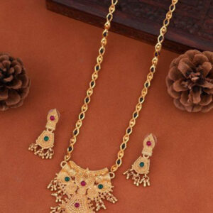 Mameraa Gold-Plated Stone-Studded Mangalsutra With Earrings - Image 1
