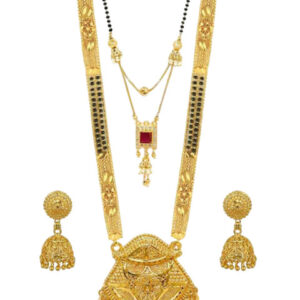 Mameraa Gold-Plated Stone-Studded Mangalsutra With Earrings - Image 1