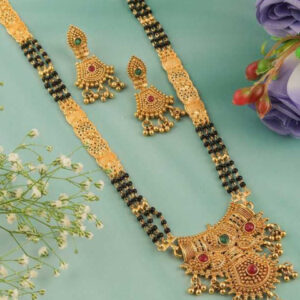 Mameraa Gold-Plated Stone-Studded Mangalsutra With Earrings - Image 1