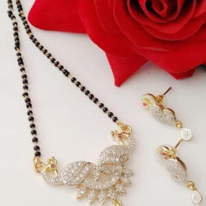 Mameraa Rhodium Plated Diamond Peacock Mangalsutra Set with Earrings - Image 1