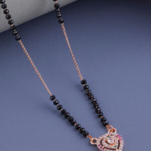 Mameraa Rose Gold-Plated Artificial Stones Studded And Beaded Subtle Mangalsutra - Image 1
