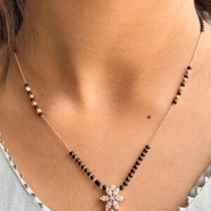 Mameraa Rose Gold-Plated CZ Studded And Beaded Floral Mangalsutra - Image 1