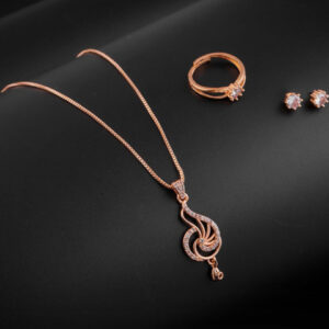 Mameraa Rose Gold Plated Heart Solitaire Jewellery Set - Image 1