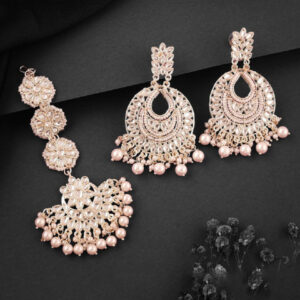 Mameraa Rose Gold-Plated Stone-Studded & Beaded Jewellery Set - Image 1