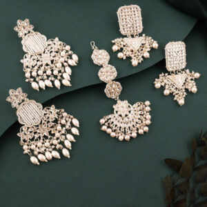 Mameraa Silver Finish Kundan & Crystal Beaded Jewellery Set - Image 1