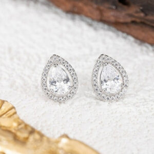 Mameraa Silver Plated American Diamond Stone Studded Teardrop Shaped Studs - Image 1