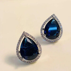 Mameraa Silver Plated Artificial Stone Studded Teardrop Shaped Studs - Image 1