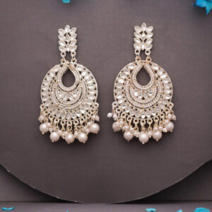 Mameraa Silver Plated Artificial Stones Studded & Beaded Circuler Shaped Chandbalis - Image 1