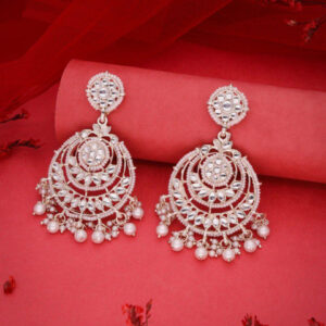 Mameraa Silver Plated Artificial Stones Studded & Beaded Circuler Shaped Chandbali - Image 1