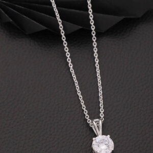 Mameraa Silver Plated Cubic Zirconia Studded Circular Shaped Pendant With Chain - Image 1