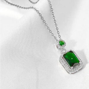 Mameraa Silver Plated Cubic Zirconia Studded Rectangular Shaped Pendant With Chain - Image 1