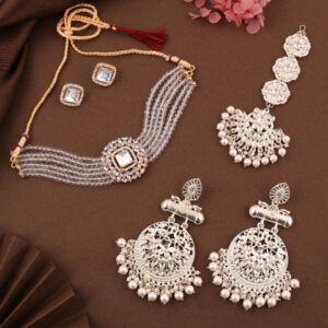 Mameraa Silver-Plated Kundan Choker Jewellery Set - Image 1