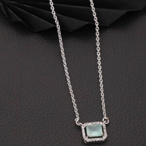 Mameraa Silver-Plated Stone Studded Square Pendant With Chain - Image 1