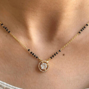 Mameraa Women Gold-Plated Black Artificial Stones and Beads Mangalsutra - Image 1