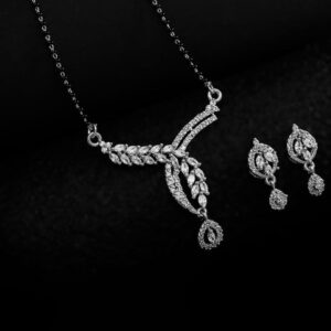 Mameraa Women Gold Plated Cubic Zirconia Stone Studded Mangalsutra With Earrings - Image 1
