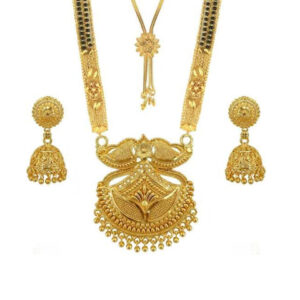 Mameraa Women Gold-Plated Stone-Studded Mangalsutra With Earrings - Image 1