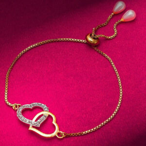 Mameraa Gold-Plated Interlocking Hearts Cubic Zirconia Studded Link Bracelet - Image 1