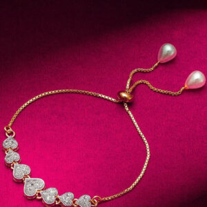Mameraa Gold-Plated Sparkling Heart Cubic Zirconia Studded Link Bracelet - Image 1