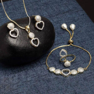 Mameraa Gold-Plated Stone-Studded Heart Designed Jewellery Set - Image 1