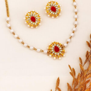 Mameraa Women Gold-Plated Lakshmi Temple Choker Necklace & Earrings - Image 1