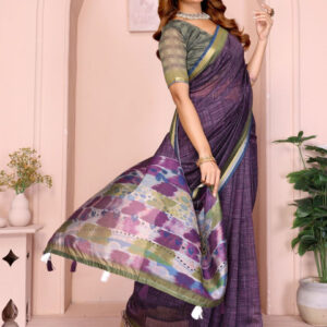 Mameraa Abstract Printed Saree with Zari Border - Image 5