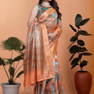Mameraa Abstract Printed Zari Saree With Blouse Piece - Image 2