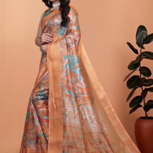 Mameraa Abstract Printed Zari Saree With Blouse Piece - Image 3