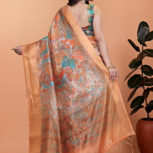 Mameraa Abstract Printed Zari Saree With Blouse Piece - Image 4
