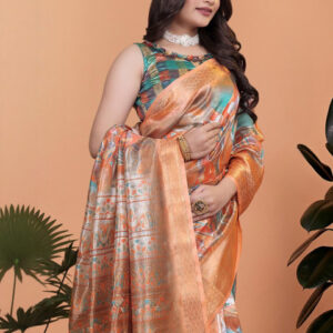 Mameraa Abstract Printed Zari Saree With Blouse Piece - Image 5