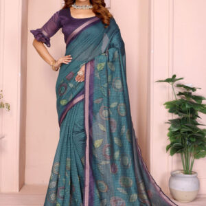 Mameraa Checked Saree With Blouse Piece - Image 1