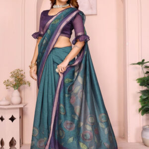 Mameraa Checked Saree With Blouse Piece - Image 4