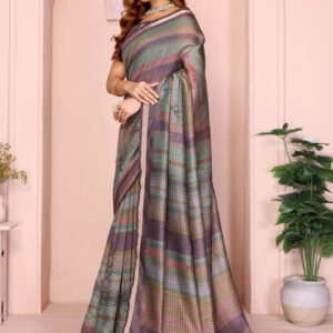 Mameraa Checked Saree with Blouse Piece - Image 3