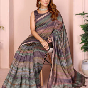 Mameraa Checked Saree with Blouse Piece - Image 5