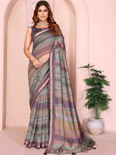 Mameraa Checked Saree with Blouse Piece