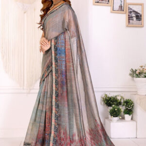 Mameraa Checked Saree With Floral Printed Border - Image 2
