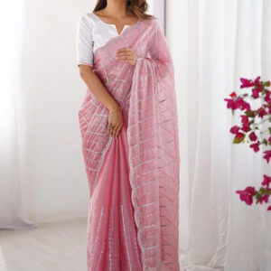 Mameraa Embellished Striped Beads and Stones Saree - Image 1