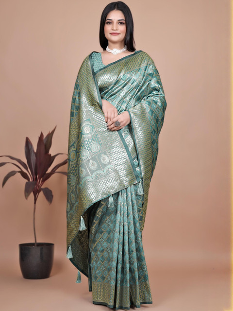 Mameraa Ethnic Motif Printed Woven Design Zari Saree