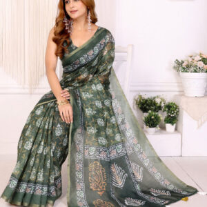 Mameraa Ethnic Motifs Printed Saree With Unstitched Blouse - Image 4