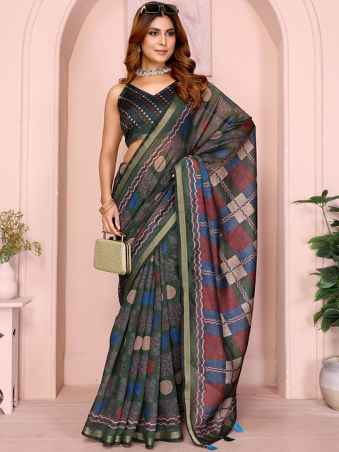 Mameraa Ethnic Motifs Printed Saree With Unstitched Blouse