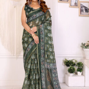 Mameraa Ethnic Motifs Printed Saree With Unstitched Blouse - Image 1
