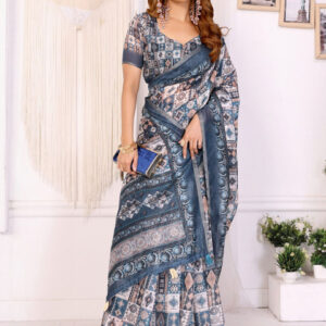 Mameraa Ethnic Motifs Printed Saree With Unstitched Blouse - Image 1