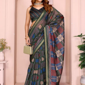 Mameraa Ethnic Motifs Printed Saree With Unstitched Blouse - Image 1